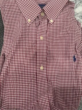 Ralph Lauren Red and White Gingham Button-Down Shirt with Navy Pony